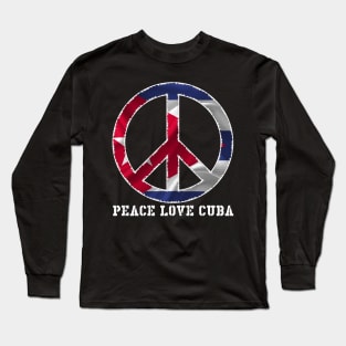 Peace Love Cuba Free Cuba Libre Cuban Flag Pride Vintage Long Sleeve T-Shirt